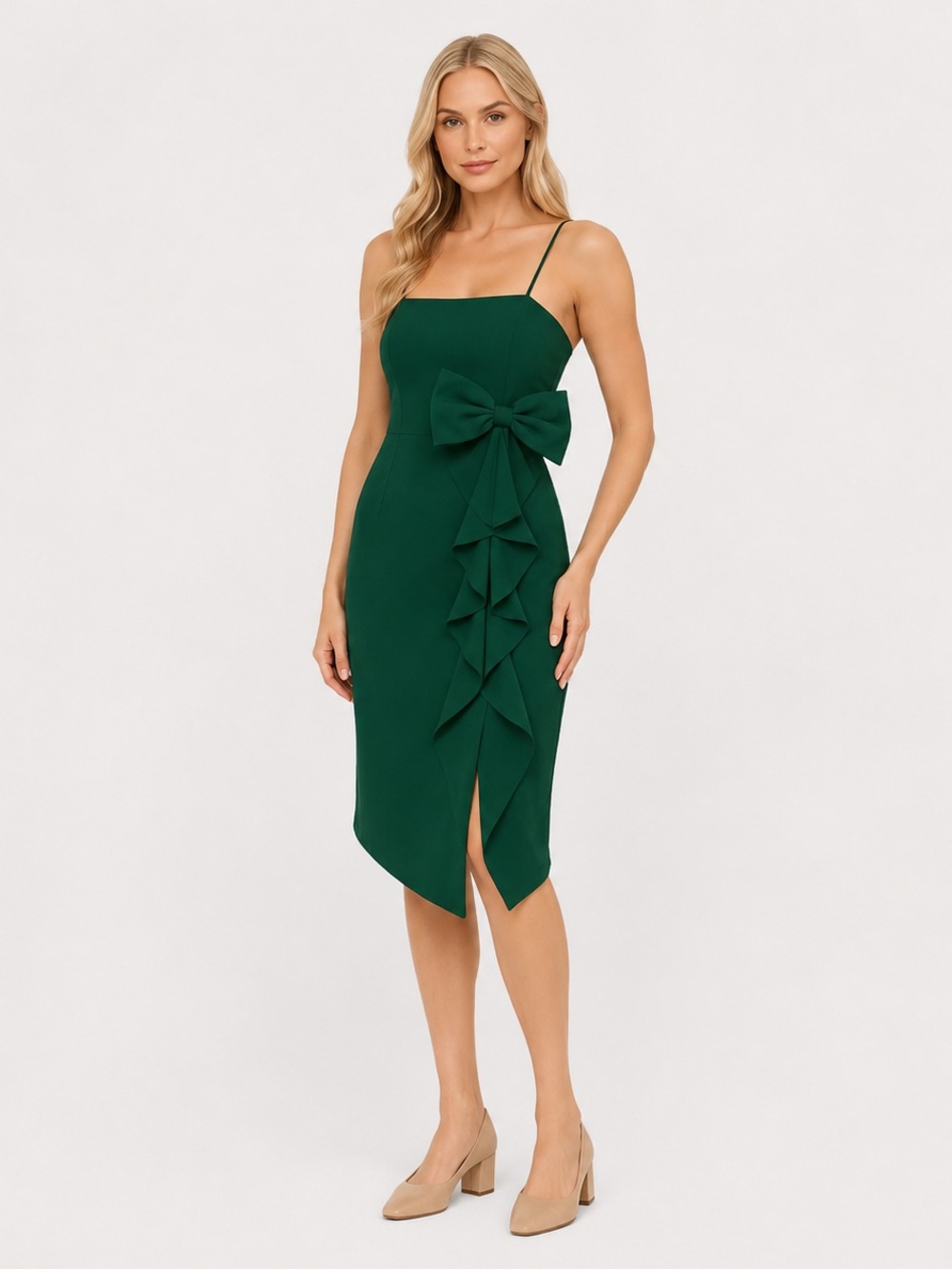 Adrianna Papell Bow-Trim Asymmetrical Crepe Mini Dress Green Size 4 NWT